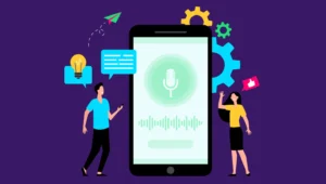 mobile phone one girl and one boy in photo mobile phone showing icon of voice search optimization